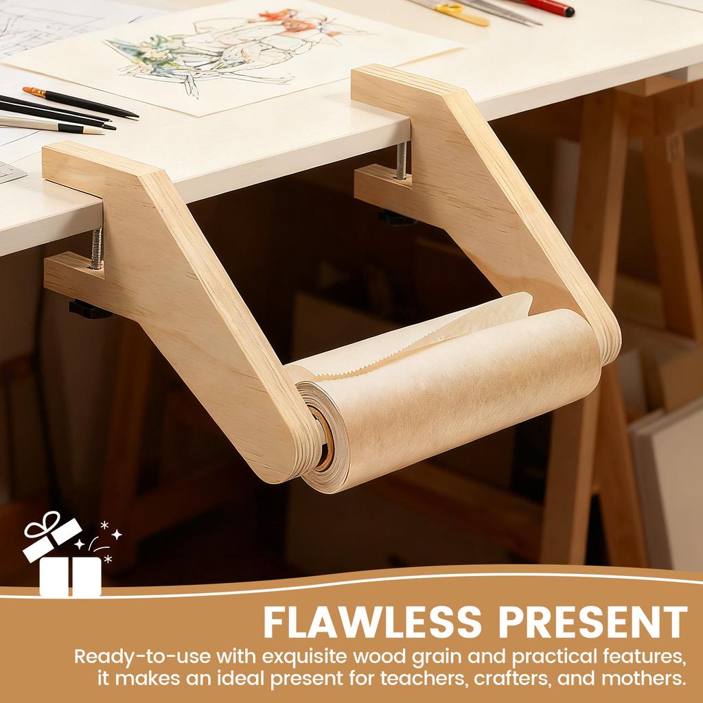 1/2 Pair Wooden Desk Mount Paper Roll Dispenser Adjustable Drawing Papers Rolls Holder Table Mount Drawing Paper Roll Dispenser