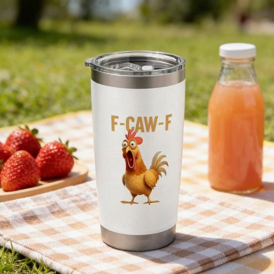 Kaffeebecher aus Edelstahl mit geheimem Zitat, doppelwandig isolierter Thermobecher, auslaufsicherer Reisebecher für heiße und kalte Getränke, F-Caw-F Lustiges Huhn