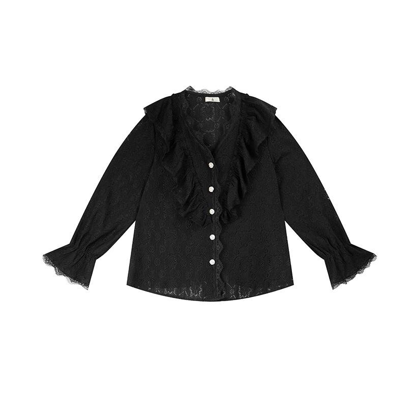 Shuangtian 2026 Plus Size Women s V-Neck Ruffle Long Sleeve Lace Shirt 4XL