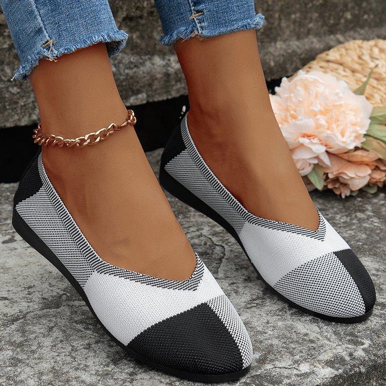 Flat Bottom Fly-woven Single Shoes Women's Color Matching Light Mouth Round Head Lazy Shoes