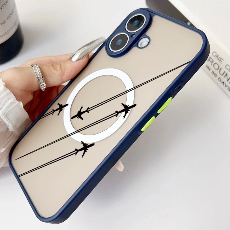 Aircraft Route Pattern Clear Matte for Magsafe Phone Case For iPhone 16 Pro Max 15 Pro 14 Plus 13 12 11 8 7 Lens Protection Shockproof Magnetic Cover