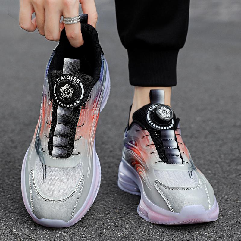 Men Sport Shoes Fashion Rotating Button Men Casual Shoes Women Comfortable Air Cushion Sole Street Running Shoes Male Sneakers
