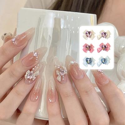 10 stuks 3D hars strik nagelbedels diamant roze lint strik sieraden onderdelen manicure decor diy salon accessoire cadeau