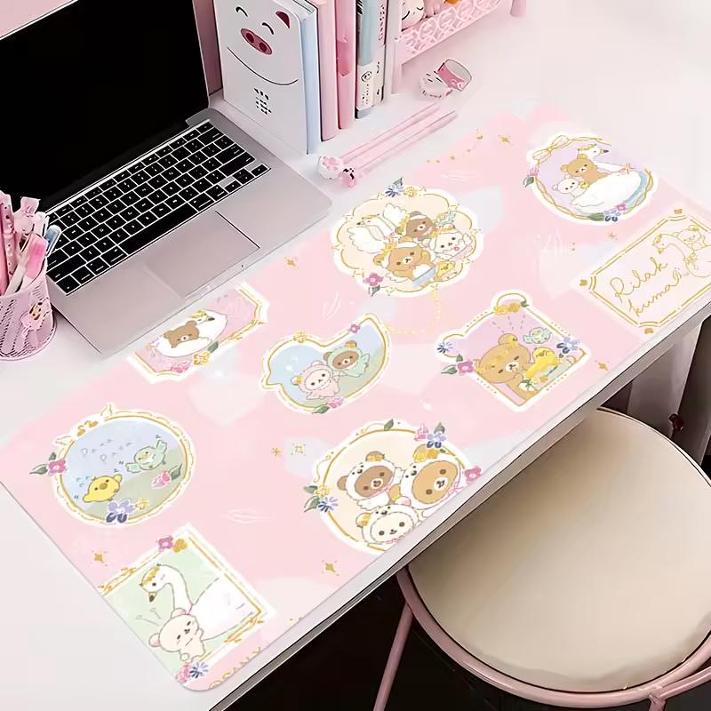 Alfombrillas de Ratón Grandes Lindas Alfombrillas de Ratón de Anime Kawaii Esterilla de Escritorio Rilakkuma Accesorios de Oficina Esterillas para Escritorio Portátil de Goma Antideslizantes Alfombrillas de Ratón