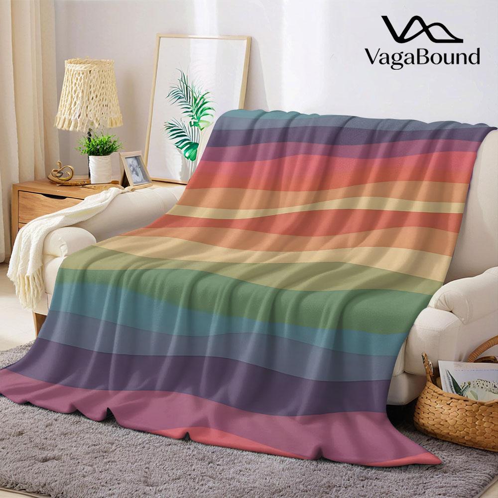 Retro Multicolor Wavy Stripe Flannel Blanket Warm Soft Halloween Christmas Decorative Couch Warm Cozy All-Season Gift