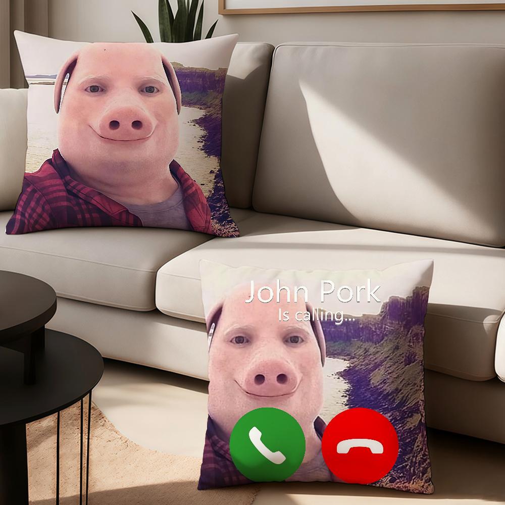 Meme John Pork vtipný Povlak na polštář Kancelářské polštářky Vhodné na pohovku do auta do ložnice Dekorativní povlak na polštář