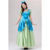 Women Princess Costume Puff Sleeve Square Neck Long Dress with Bow Headband for Halloween Party Cosplay