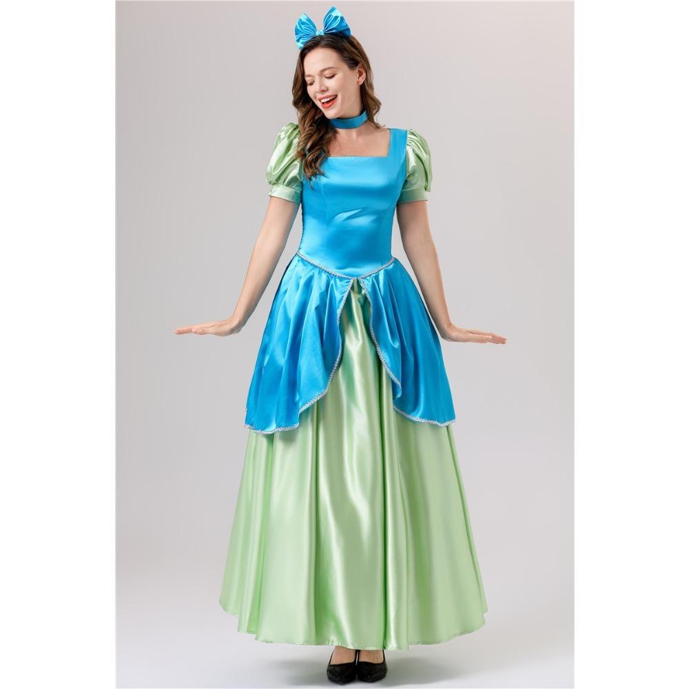 Women Princess Costume Puff Sleeve Square Neck Long Dress with Bow Headband for Halloween Party Cosplay