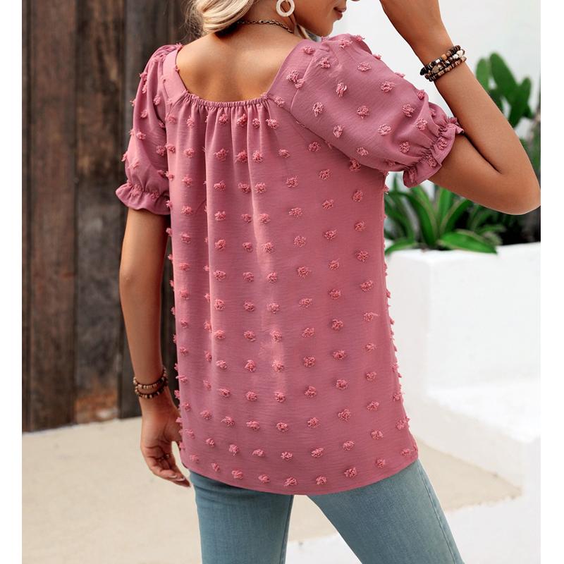 Women Summer Square Collar Short Sleeve Blouses Solid Loose Elegant Shirts Casual Streetwear Tunic Tops 2025