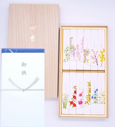 

[Condolence message included] High-quality incense Tsuki no Hana (Moon Flower) in a premium paulownia wood box, 12 types. Low-smoke incense sticks.