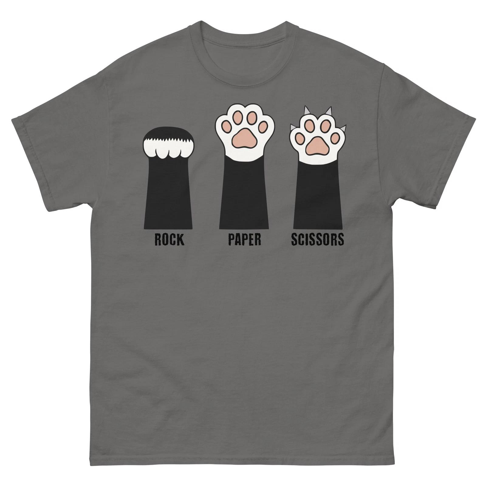 Rock Paper Scissors Cat Paw T-Shirt Funny Meme Pet Lover Gildan Graphic Tee L