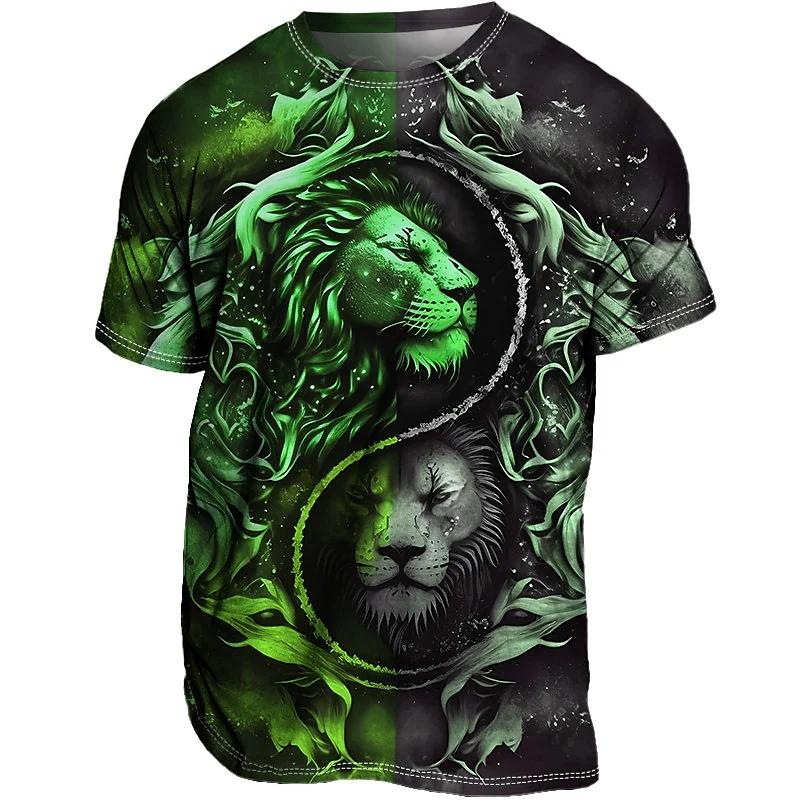 Übergroßes Herren-T-Shirt 3D Löwen-Print T-Shirts Tops Sommer Lässig Herren Tiermuster T-Shirt Streetwear Damen Mode Kleidung