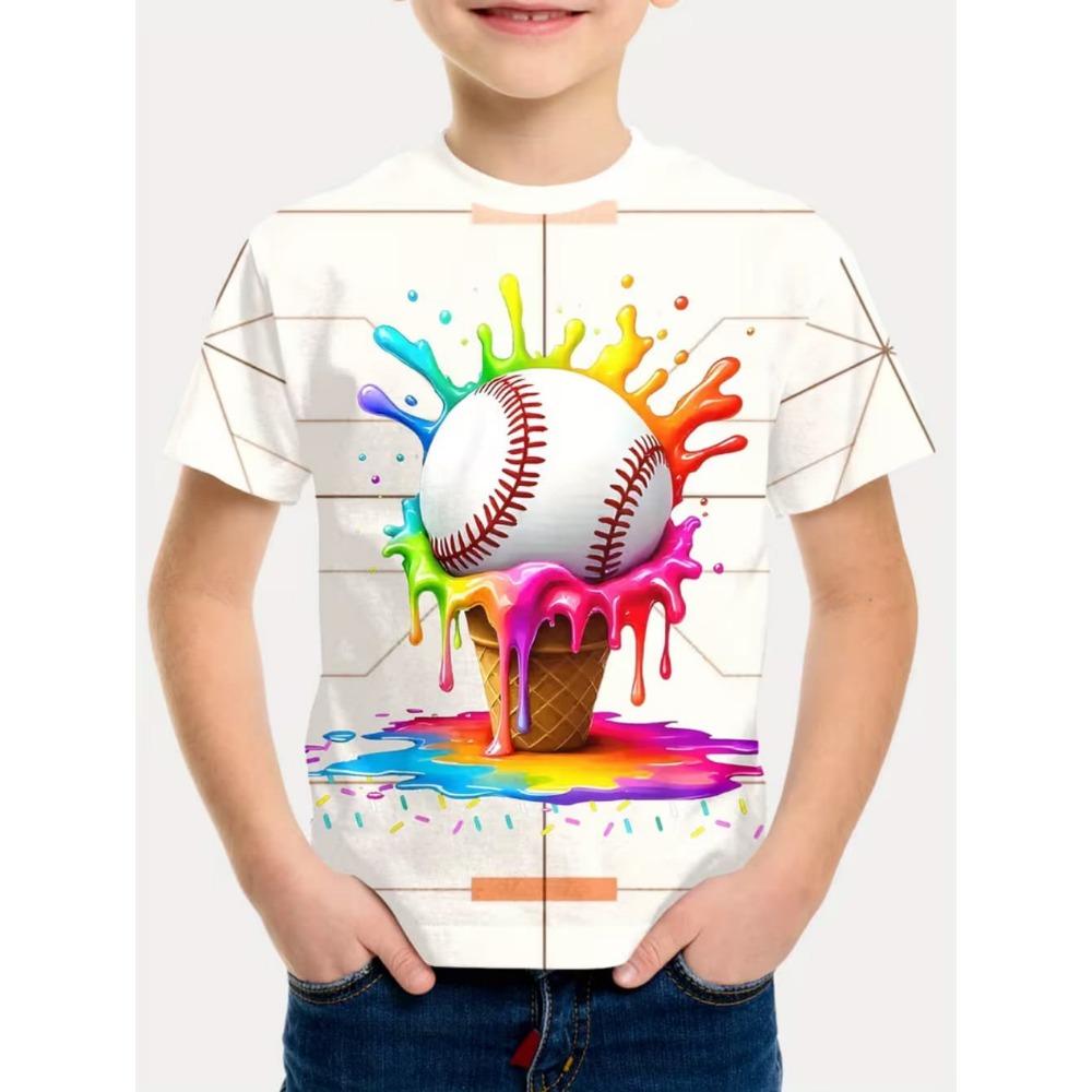 T-Shirt für Kinder Mode 3D-Druck Sommer Kurzarm-T-Shirt Personalisiertes Hip-Hop Bequemes Rundhals-T-Shirt Sportoberteil