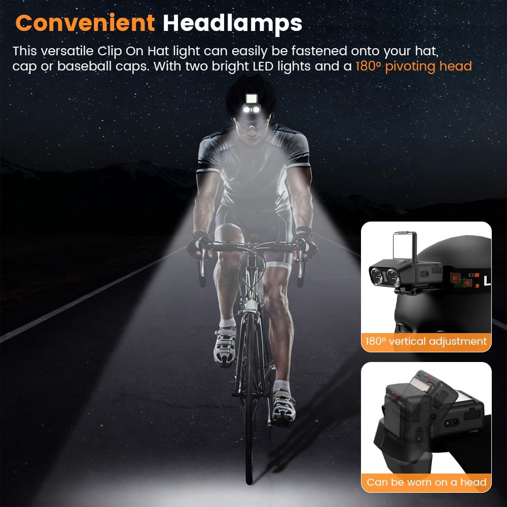 Hat Light with Motion Sensor, 900 Lumens Rechargeable Clip on Cap Lights, 90° Adjustable COB Panel, Hands Free Waterproof Headlamp for Running