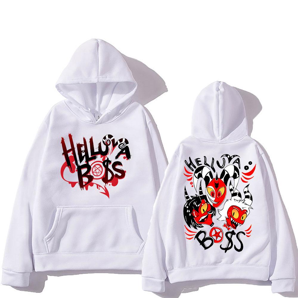 Helluva Boss Kapuzenpullover mit Anime-Print, Cartoon, bequem, langärmelig, Harajuku, Kawaii-Kleidung, Sudaderas, süßer Fleece-Kapuzenpullover