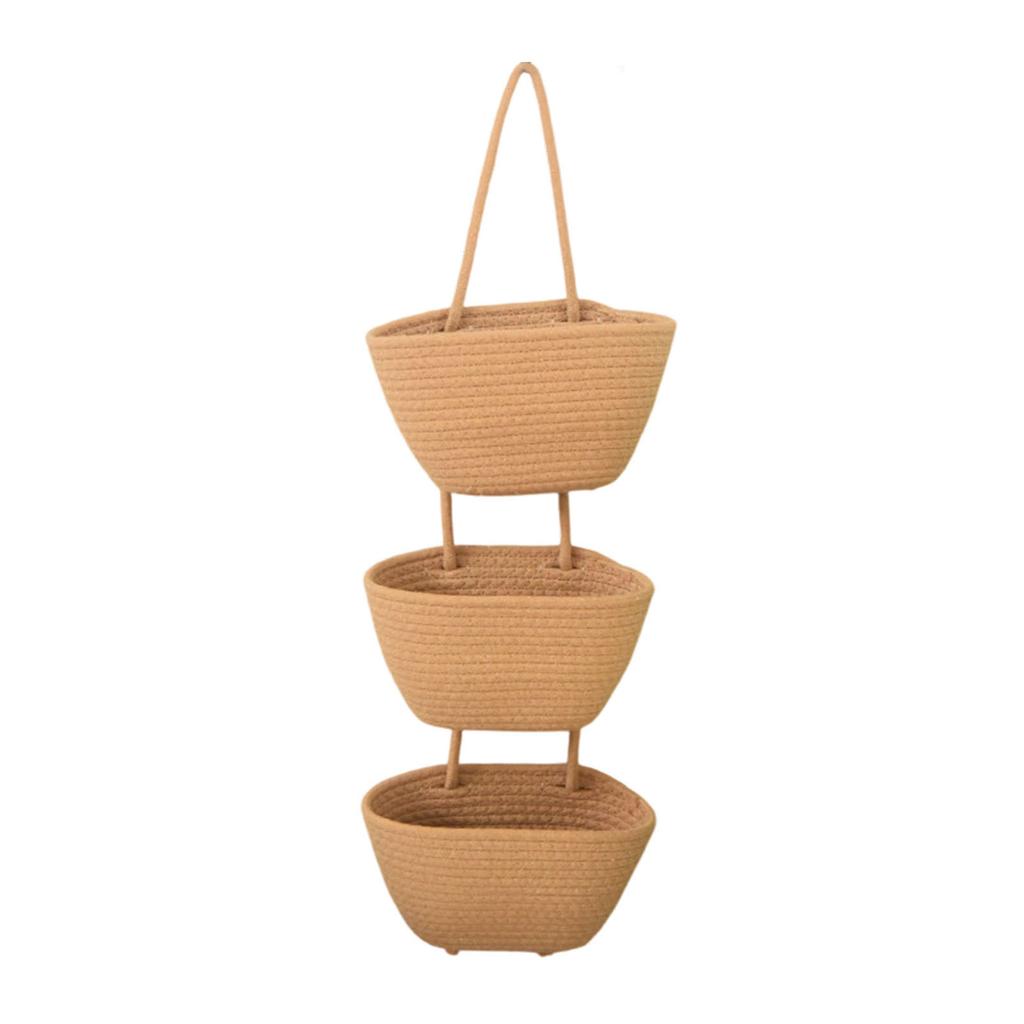 3 Tier Hanging Basket Detachable Soft Cotton Rope Wall Hanging Organizer for Living Room Bedroom Kitchen