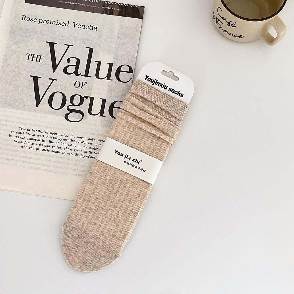 Boneless Solid Color Straight Socks Women'S Loose Cotton Stacked Socks Simple And Versatile Mid-Leg Socks