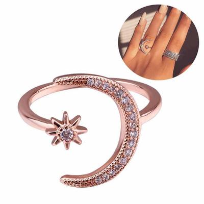 Creative Star Moon Rhinestone Opening Finger Rings Women Bridal Wedding Occasion Jewelry Present GiftFashion Finger Ring