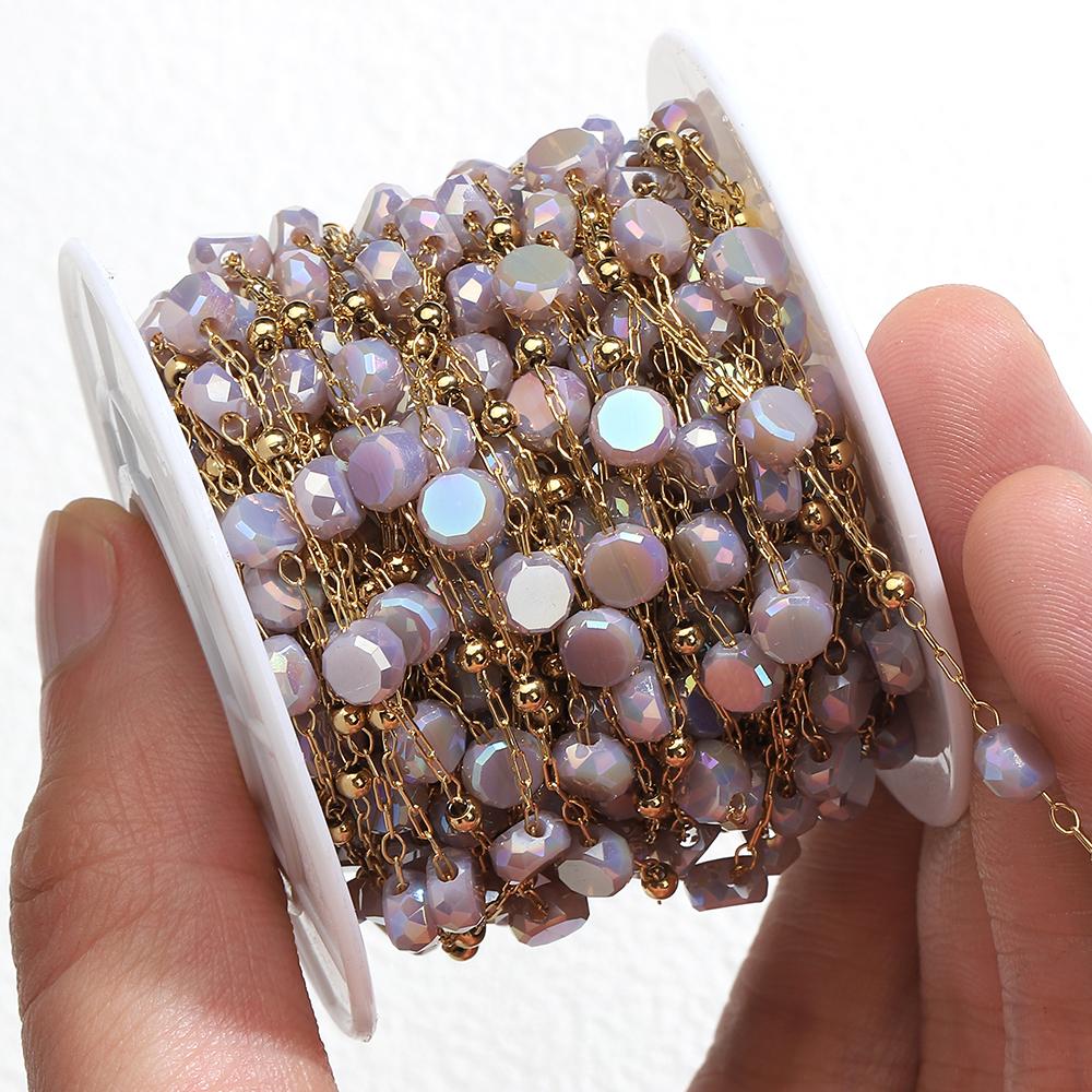 2meters 1meter Stainless Steel Love Heart Beaded Chain Clear Pink Green Crystal Chain for Necklace Bracelet Jewelry Making DIY