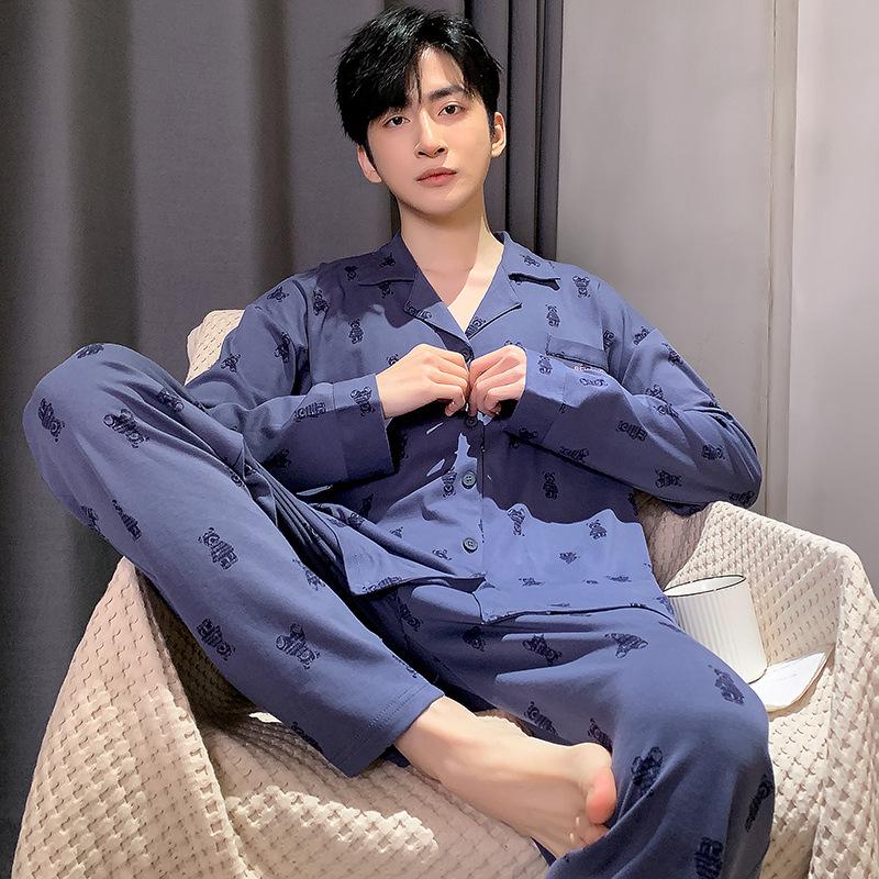 Men's Cotton Pajama Set - Long Sleeve & Pants, Spring To Winter, Casual Outdoor Wear, Plus Size Available