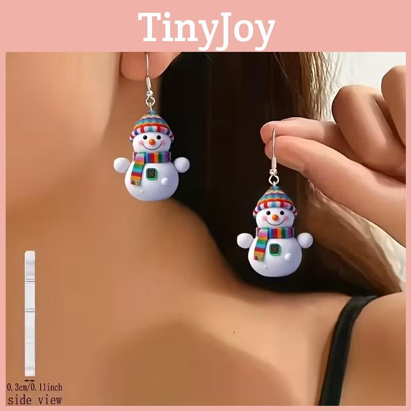 Christmas Snowman Acrylic Cartoon Earrings With Silver Ear Pins For Holiday Party Accessory
