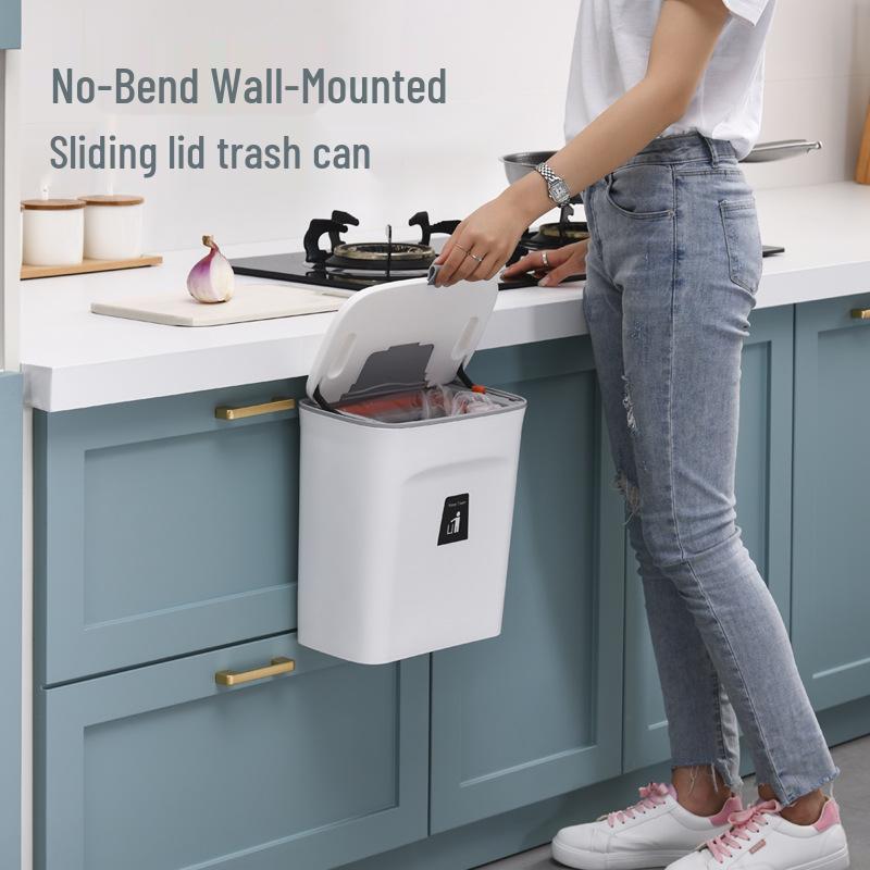 Wall-Mounted Kitchen Trash Can with Handle and Inner Bucket for Cabinets