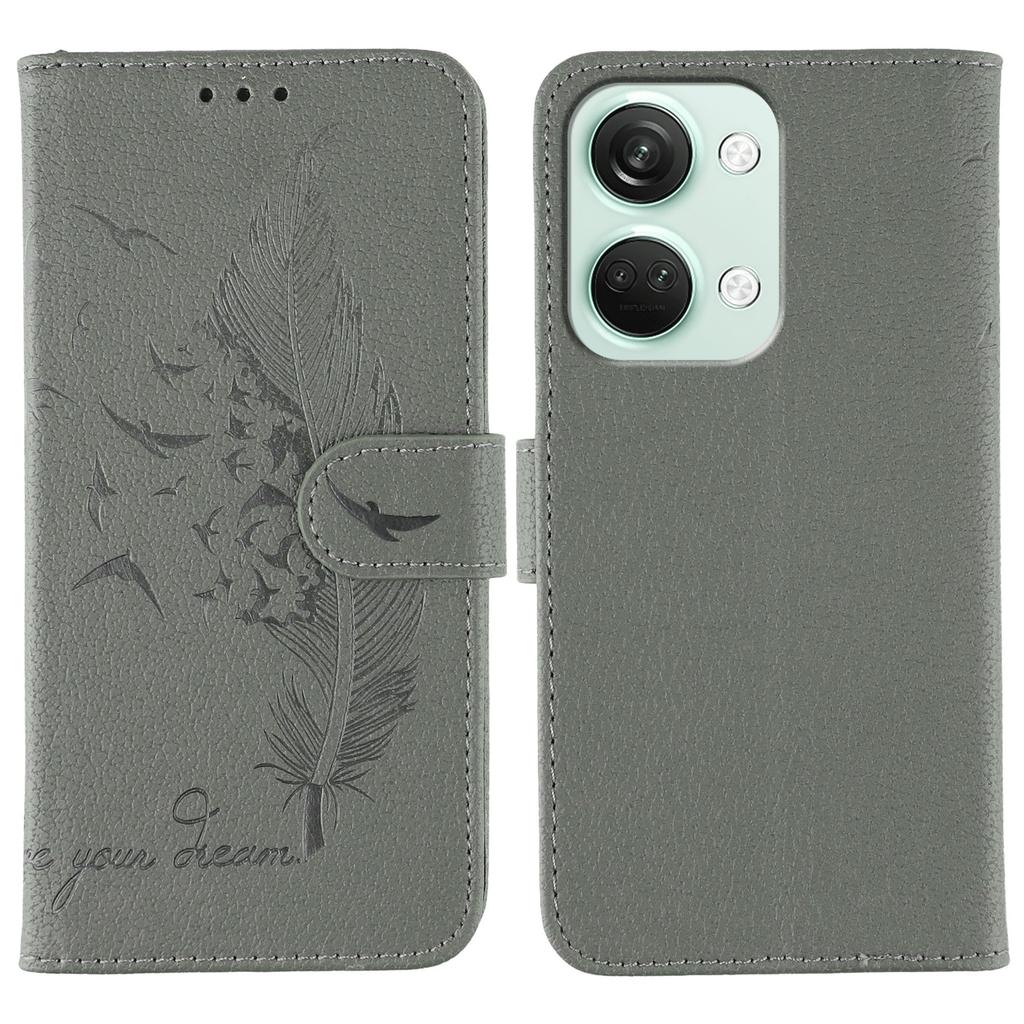 Pour OnePlus Nord 3 5G Étui Empreinte Plume PU Cuir Portefeuille Housse de Téléphone