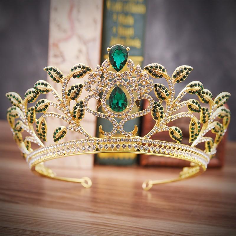 Baroque Luxury Big Crystal Leaf Bridal Tiaras Crowns Diadem Pageant Prom Rhinestone Veil Tiara Headband Wedding Hair Accessories