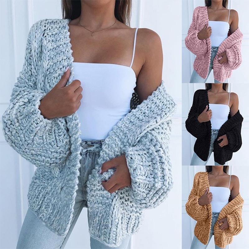 Women's Long Sleeve Batwing Cardigan Sweater - Plush, Loose, Plus Size Knitted Outerwear