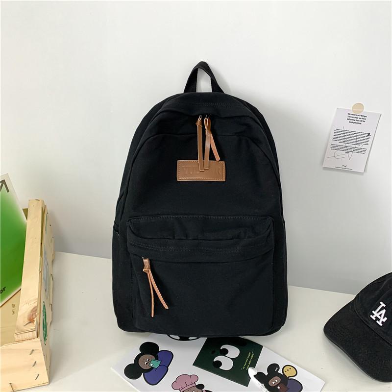 School Bag Female College Student Japanese Ins Solid Color Harajuku Student Backpack Large Capacity Washed Cloth Backpack