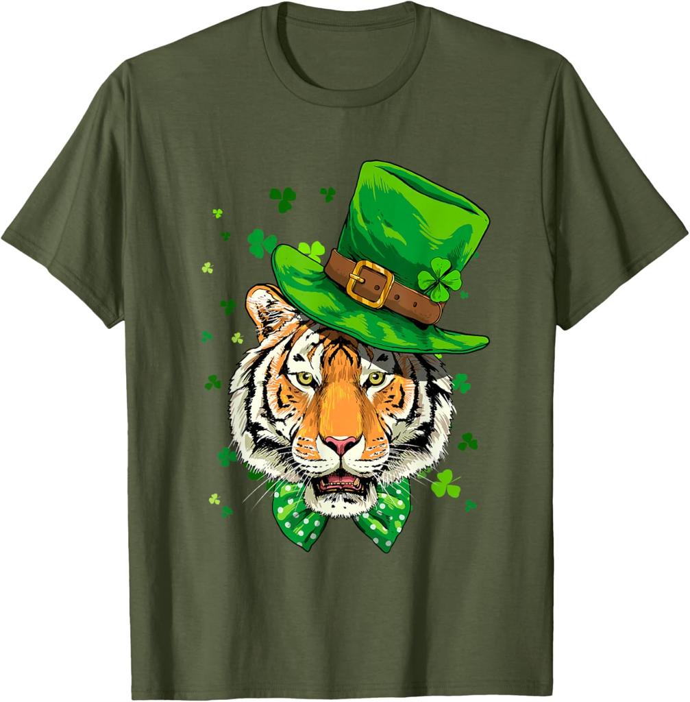 Tiger Leprechaun St. Patrick's Day Grafik T-Shirt Atmungsaktiv Rundhals Kurzarm T-Shirt für Herren