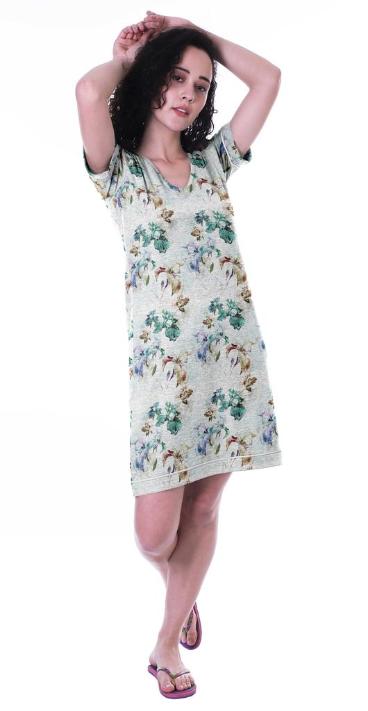 Moomaya Printed V-Neck Nightgown Sleepwear For Women  s  Nightwear  Soft