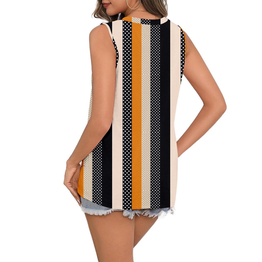 Women's Summer Vest Loose Pleated Round Neck Shirt Casual Sleeveless Top