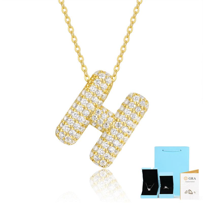 Letter Pendant Necklace 925 Silver Plated 18K Gold Collarbone Chain Fashionable Versatile Moissanite Chain