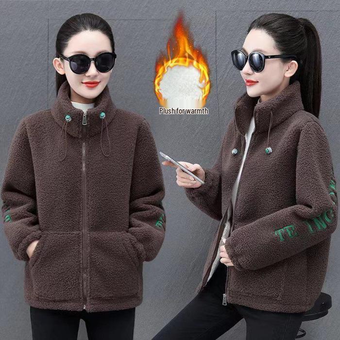 

Стильная женская куртка с подкладкой из флиса, смесовая альпака - Худи в китайском стиле для осени/зимы 4XL (130-150 lbs) кофейный