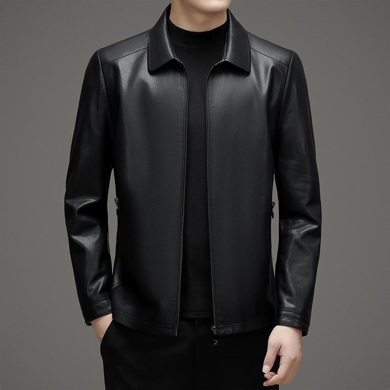 Genuine Leather Jacket Men's First Layer Sheepskin Men's Motorcycle Business Casual Autumn and Winter Leather Jacket Jacket