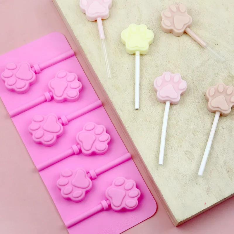Cute Cat Paw Shaped Silicone Lollipop Mold DIY Chocolate Cheese Stick Baking Mold Kitchen Pastry Baking Cake Decoration Tool