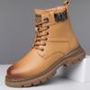 Fashion Cow Leather Winter Warm Wool Platform Boots for Men Fashion Casual Metal Designer High Top Work Shoes Male Black Ankle Boots