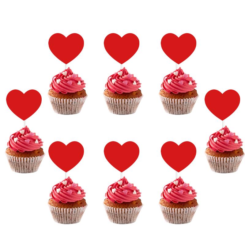 12pcs Red Heart I Love You XOXO Cake Toppers Valentines Day Cupcake Picks Wedding Engagement Birthday Party Cake Decoration
