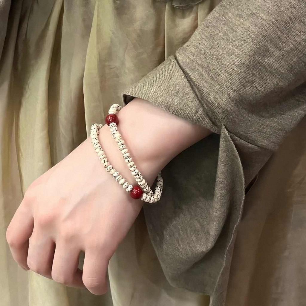Handmade Double Loop Bodhi Bracelet with Cinnabar, Retro New Chinese Ethnic Unisex Jewelry, Travel Souvenir