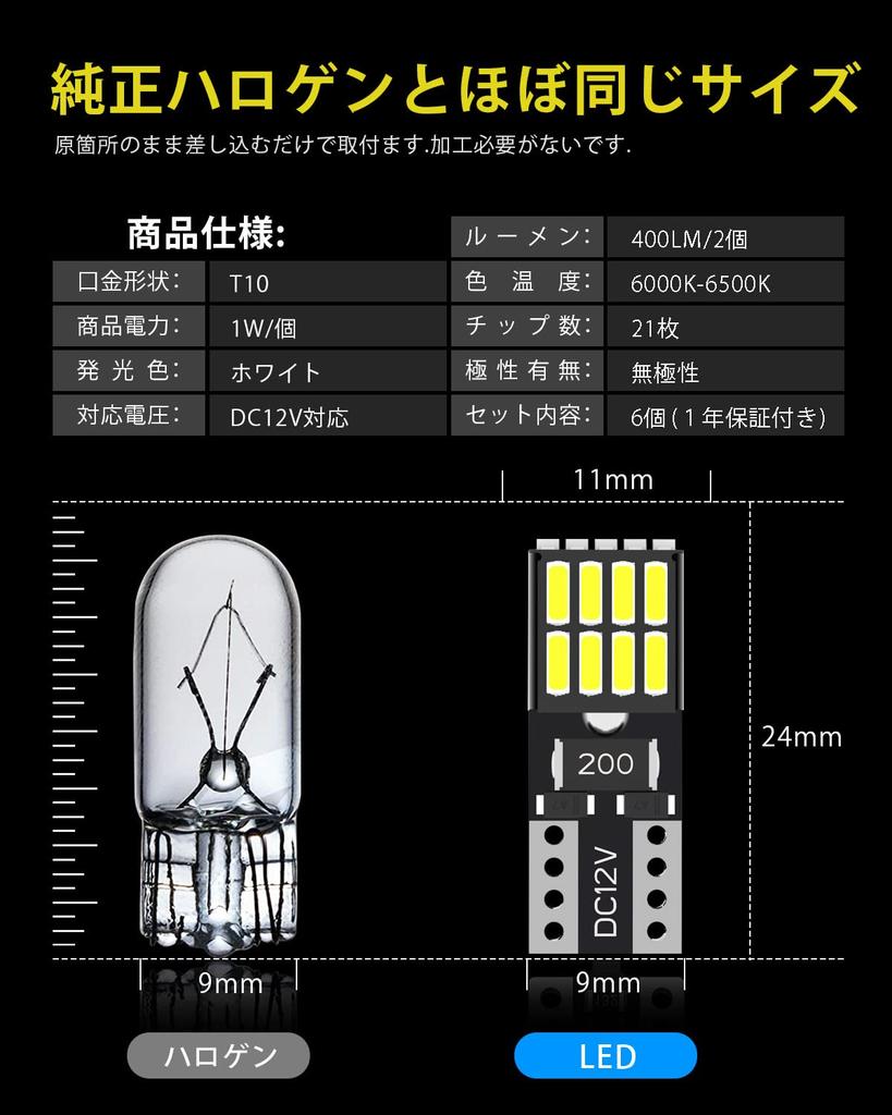 GOSMYT10 LED White Explosive Light 6 Pieces Vehicle Inspection Compatible 4014 LED Chip 21 Series 12V Car LEDT10 Position Lamp/license Lamp/numbe