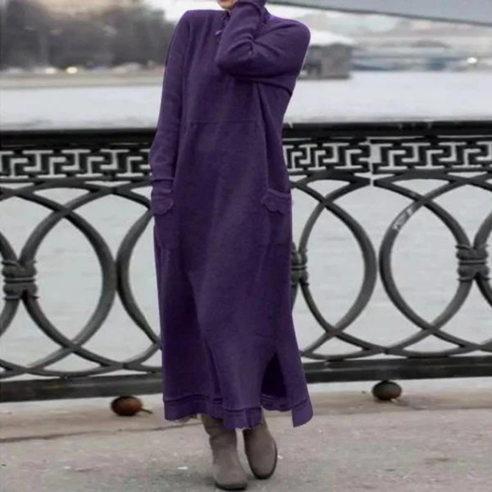 LYRIA New Autumn and Winter Loose Long Skirt Plus Velvet Sweatshirt Casual Dress Women Fashion Solid O Neck Long Sleeve Holiday Dress 5XL