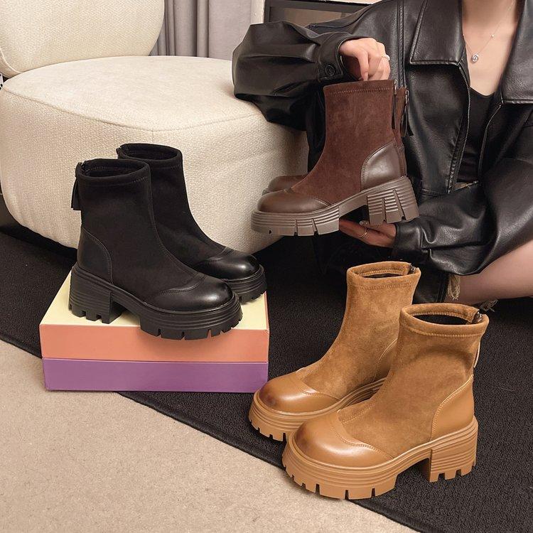 Retro Martin Boots Women's British Style 2025 Autumn and Winter New Small Thick-soled Heightened Black Thick Heel Thin Short Boots