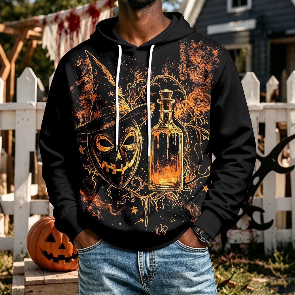 Men's Halloween Hoodie with Pockets - Comfortable Pullover Sweatshirt for Casual Sports and Outdoor Activities