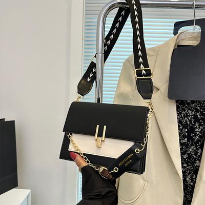 1pcs Wide Shoulder Strap Small Square Bag PU Contrasting Color Women's Bag Suitable for Mobile Phone Small Wallet
