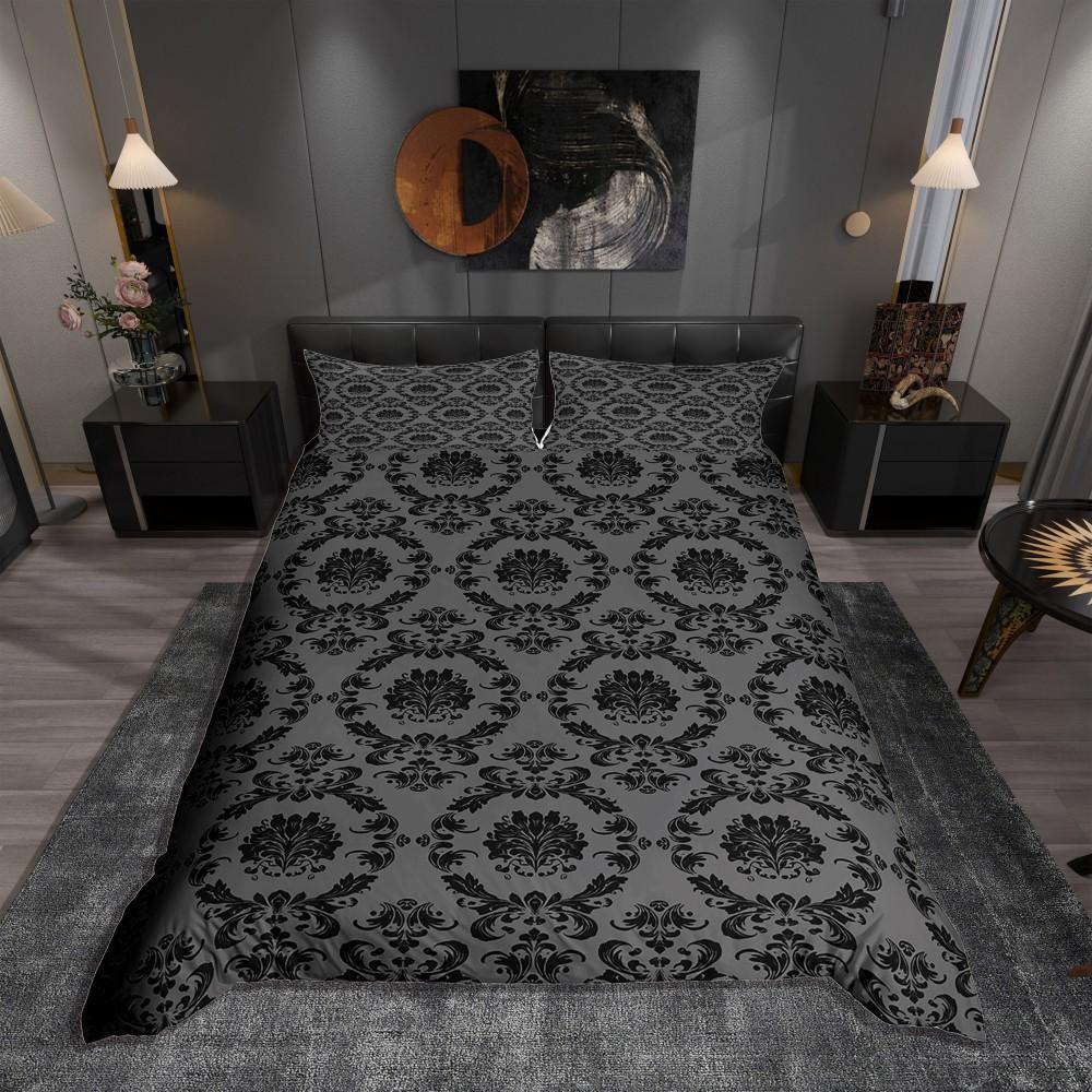 

Homewish Black Gold Damask Duvet Cover Set for Female,Mystic Western Tribal Bedding Set,Vintage Bohemian Floral Bed Set DE XS 100x135cm 2pcs&set