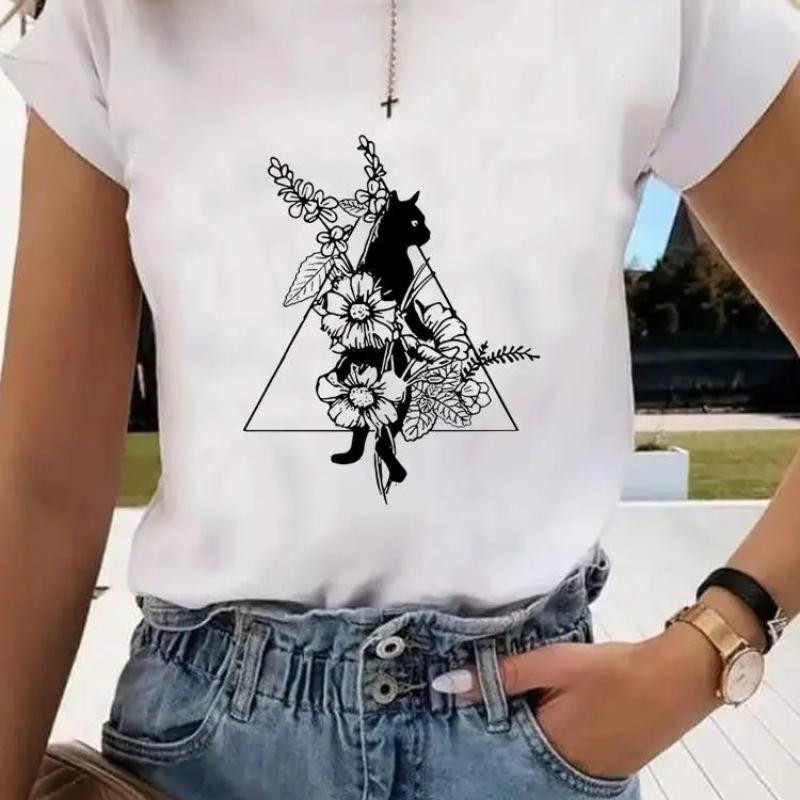 Short Sleeve Print Clothes Women Spring Summer FeUnisex Tee Fashion Cat Love Sweet Valentine Shirt Lady Graphic Tshirt Clothing