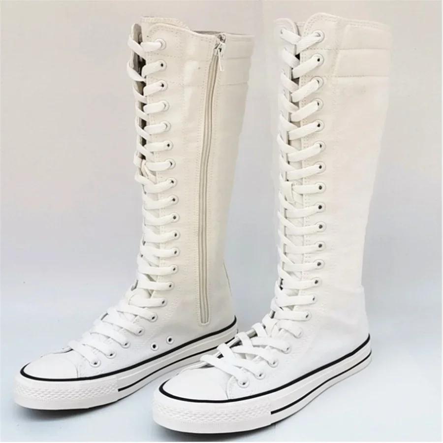 New High Top Canvas Shoes for Women's Inner Elevated Casual Shoes with White Laces for Fashion Versatile Women's Flat Bottom