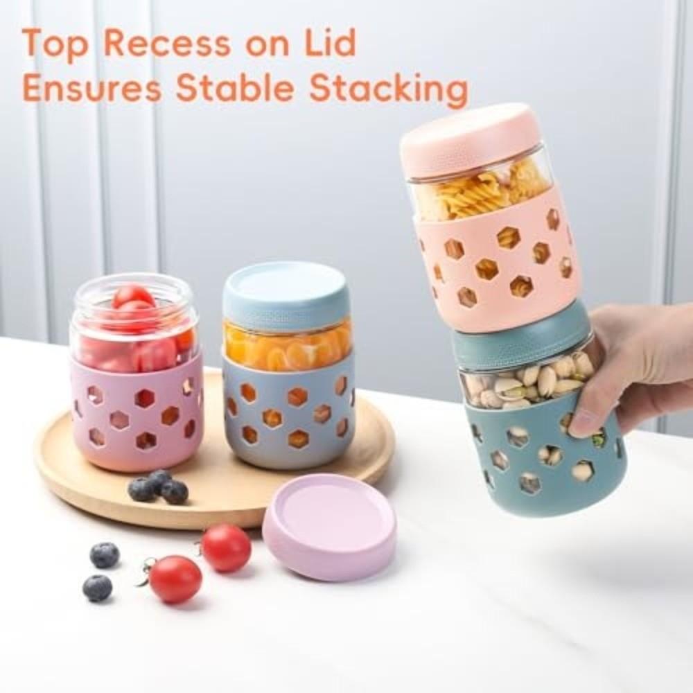 4/6pcs Airtight Lids Oats Containers Wide Mouth Meal Prep Jars New Food Storage Bottle Kitchen Use