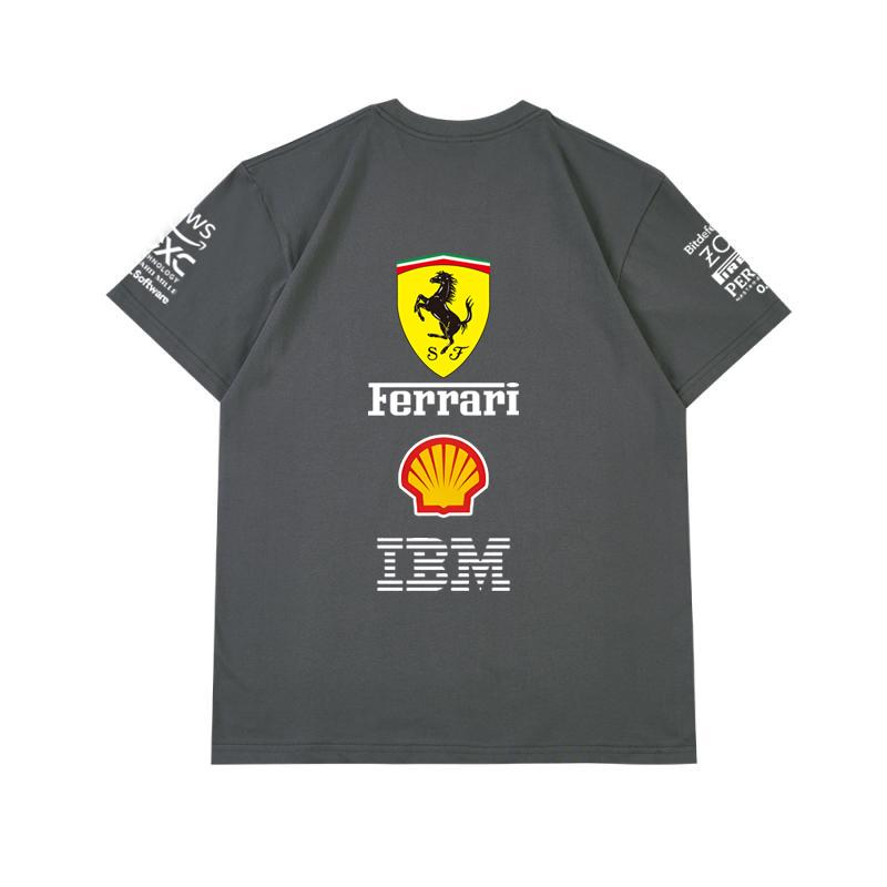 Camiseta Oversized de Casal Ferrari F1 Racing Estampa Clássica de Logo de Patrocinador Manga Curta Casual de Motorsport Streetwear